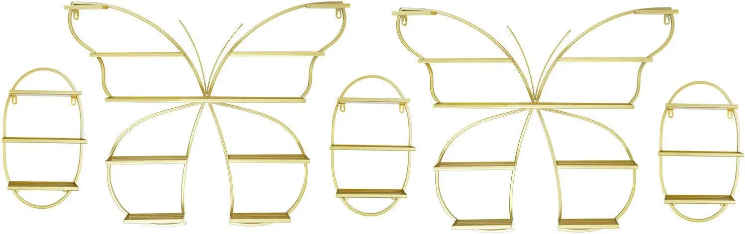 Butterfly Shaped Nail Polish Display Rack, 5-Tier Wall-Mounted Storage for Nail Polish, Cosmetics, Perfume – Modern Iron Design, Large Capacity & Easy Installation (Golden)