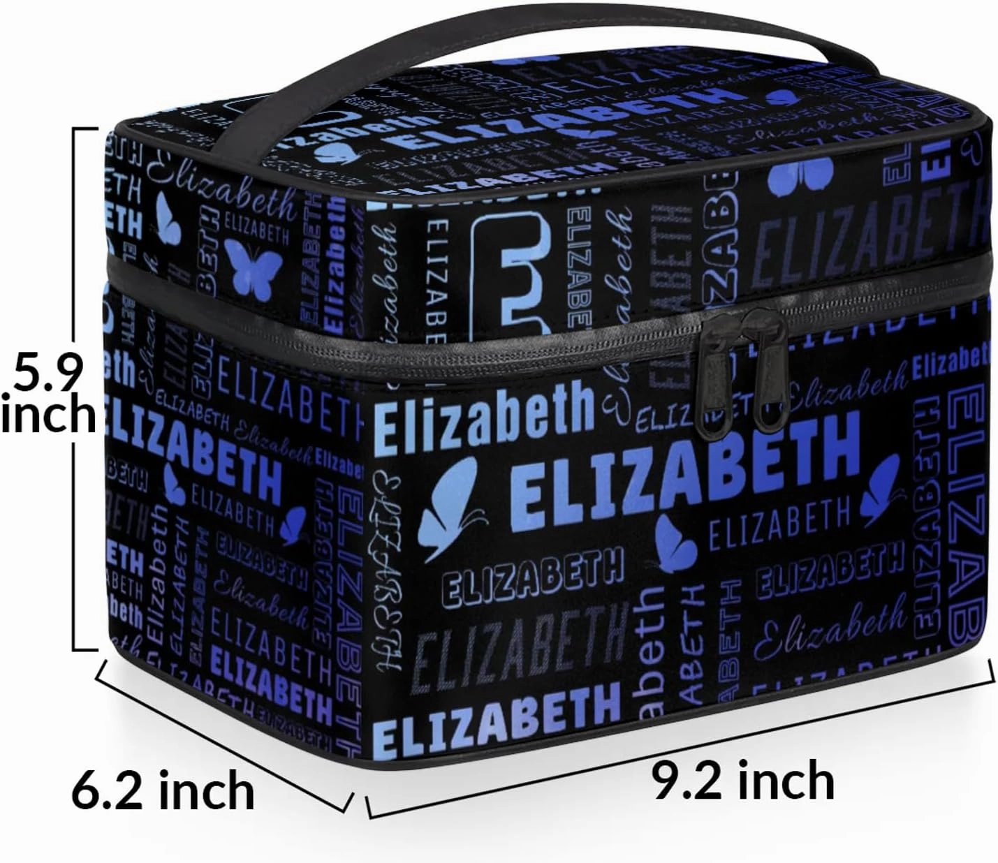 Butterfly Custom Name Makeup Bags Personalized Large Cosmetic Case Portable Travel Make Up Organizer for Women Girls With Handle, Gradient Blue