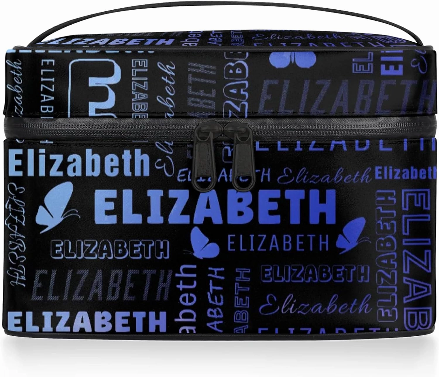 Butterfly Custom Name Makeup Bags Personalized Large Cosmetic Case Portable Travel Make Up Organizer for Women Girls With Handle, Gradient Blue