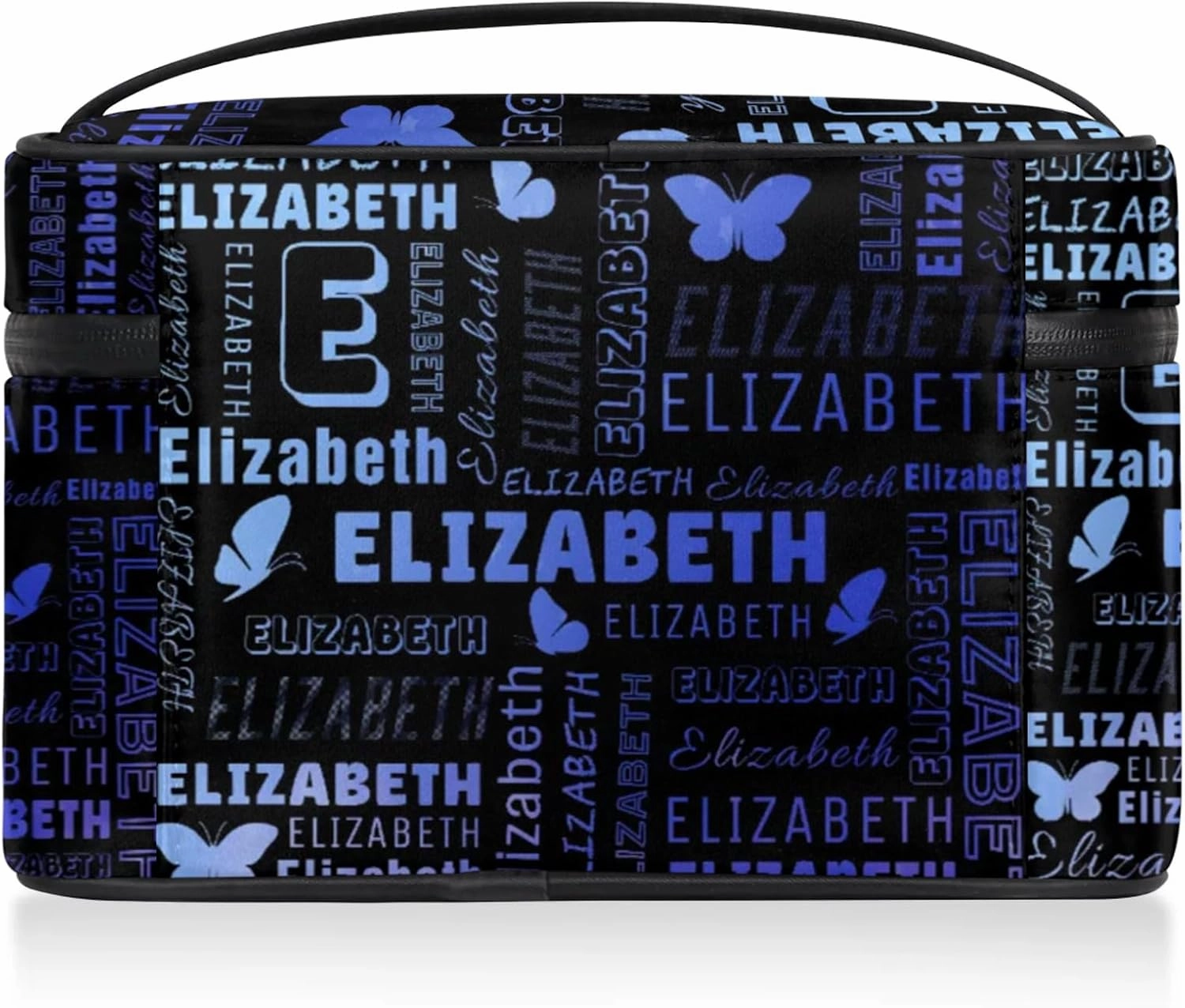 Butterfly Custom Name Makeup Bags Personalized Large Cosmetic Case Portable Travel Make Up Organizer for Women Girls With Handle, Gradient Blue