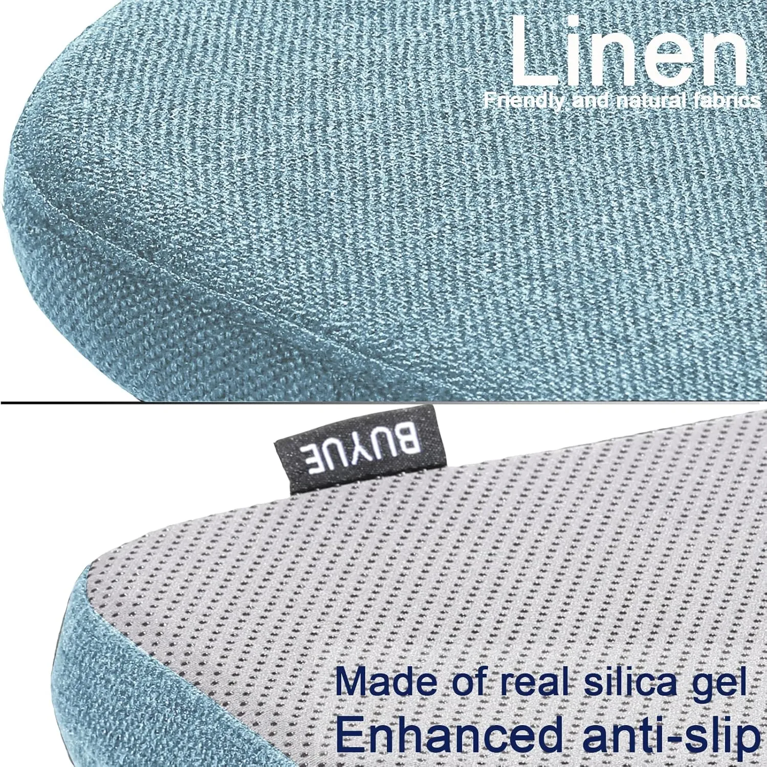 BUYUE Friendly Woven Fabric 14x14 Magnetic Cushions for Metal Chair Set of 4, Enhanced Anti-Slip Seat Pads for Dining Kitchen Café Stackable Chairs (U-Shape, Light Blue, 4 Counts)