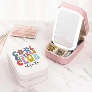 callie Personalized LED Travel Leather Jewelry Case and Makeup Bag with Mirror, Dust-Proof Jewelry Box, Compact Cosmetic Mirror Case for Women Girls Travel Essentials