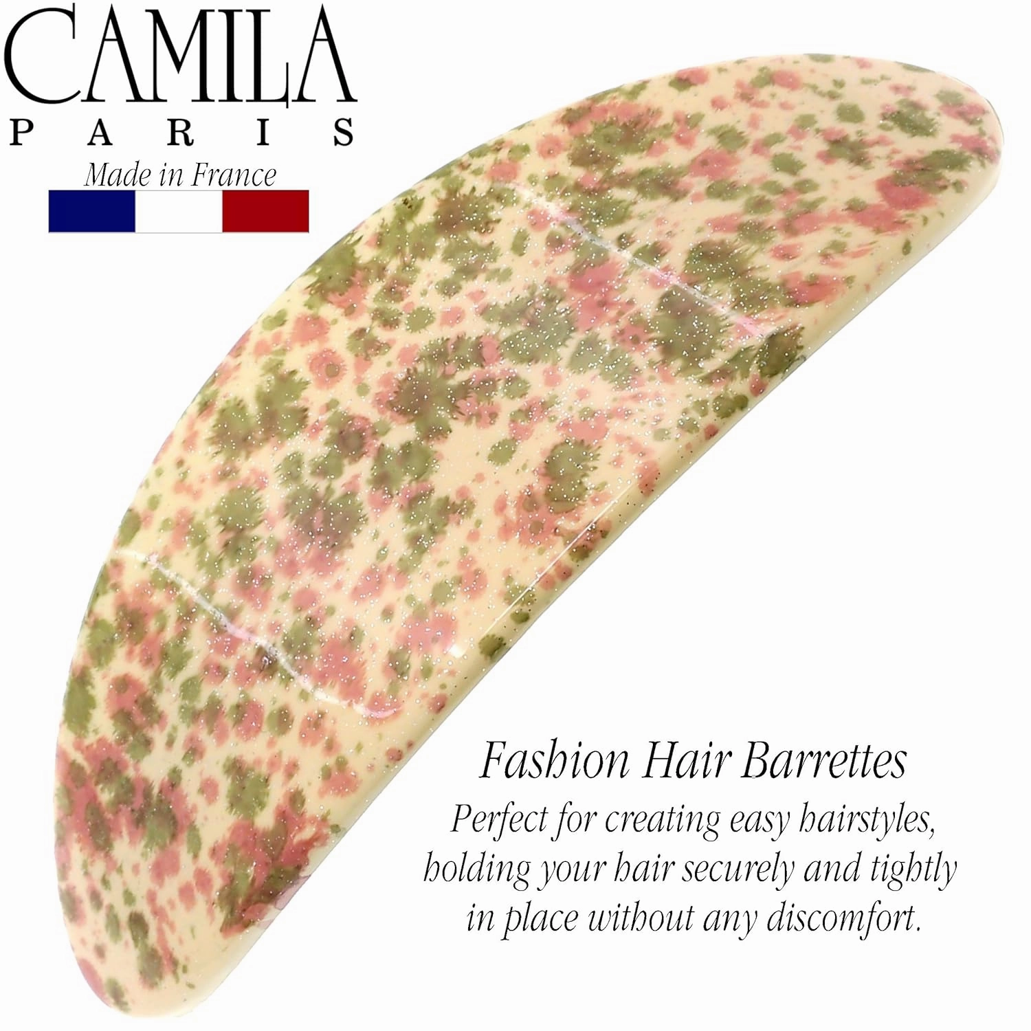 Camila Paris CP3323 French Hair Barrette Oval For Thick Curly Wavy Long Hair, Strong Hold Grip Hair Clips for Women, No Slip Rubberized Metal Clasp, Styling Girls Hair Accessories, Made in France