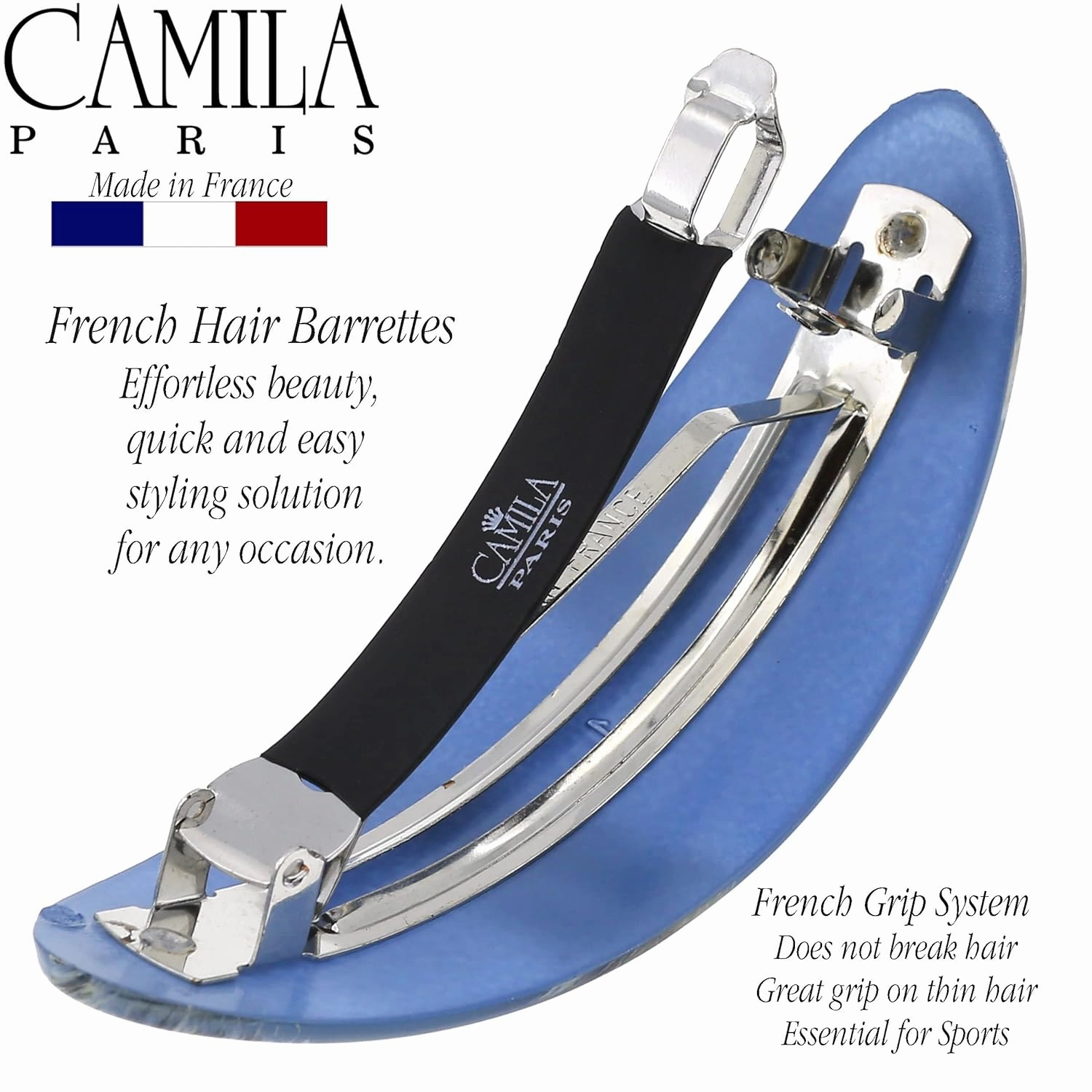 Camila Paris CP3326 French Hair Barrette Oval For Thick Curly Wavy Long Hair, Strong Hold Grip Hair Clips for Women, No Slip Rubberized Metal Clasp, Styling Girls Hair Accessories, Made in France