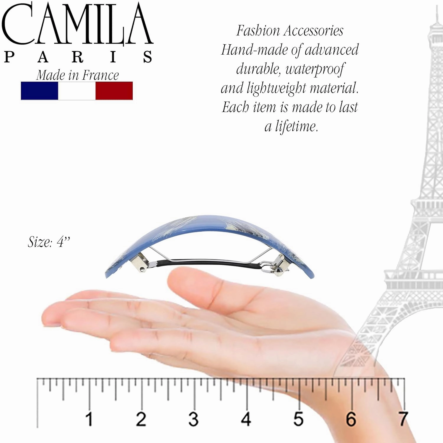 Camila Paris CP3326 French Hair Barrette Oval For Thick Curly Wavy Long Hair, Strong Hold Grip Hair Clips for Women, No Slip Rubberized Metal Clasp, Styling Girls Hair Accessories, Made in France