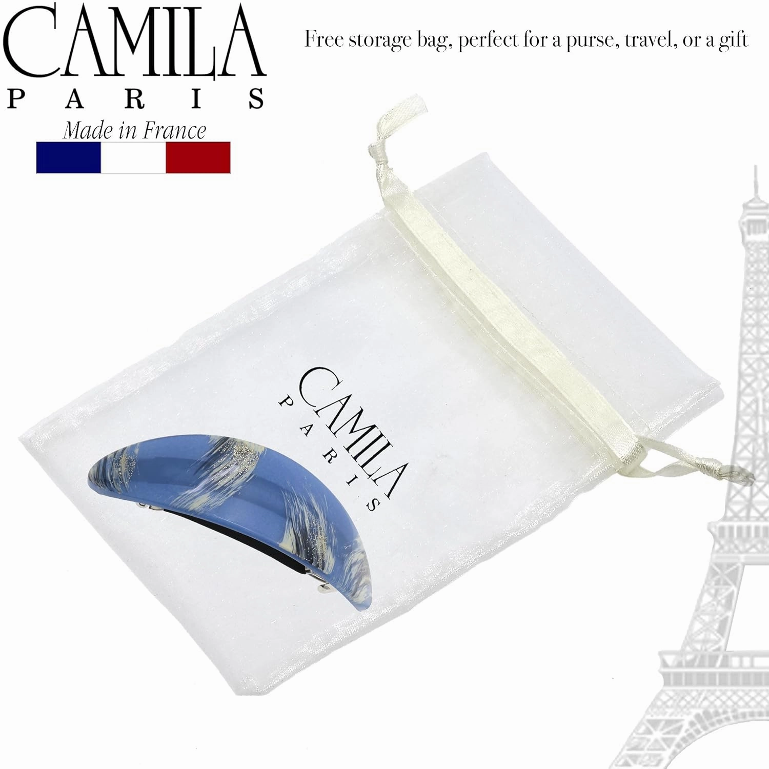 Camila Paris CP3326 French Hair Barrette Oval For Thick Curly Wavy Long Hair, Strong Hold Grip Hair Clips for Women, No Slip Rubberized Metal Clasp, Styling Girls Hair Accessories, Made in France