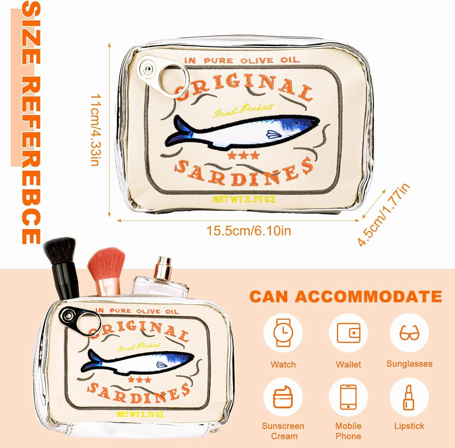 Canned Sardines Makeup Bag, Canned Sardines Style Toiletry Bag Cute Travel Bag Creative Cute Makeup Bag Coquette Make up Pouch for Women