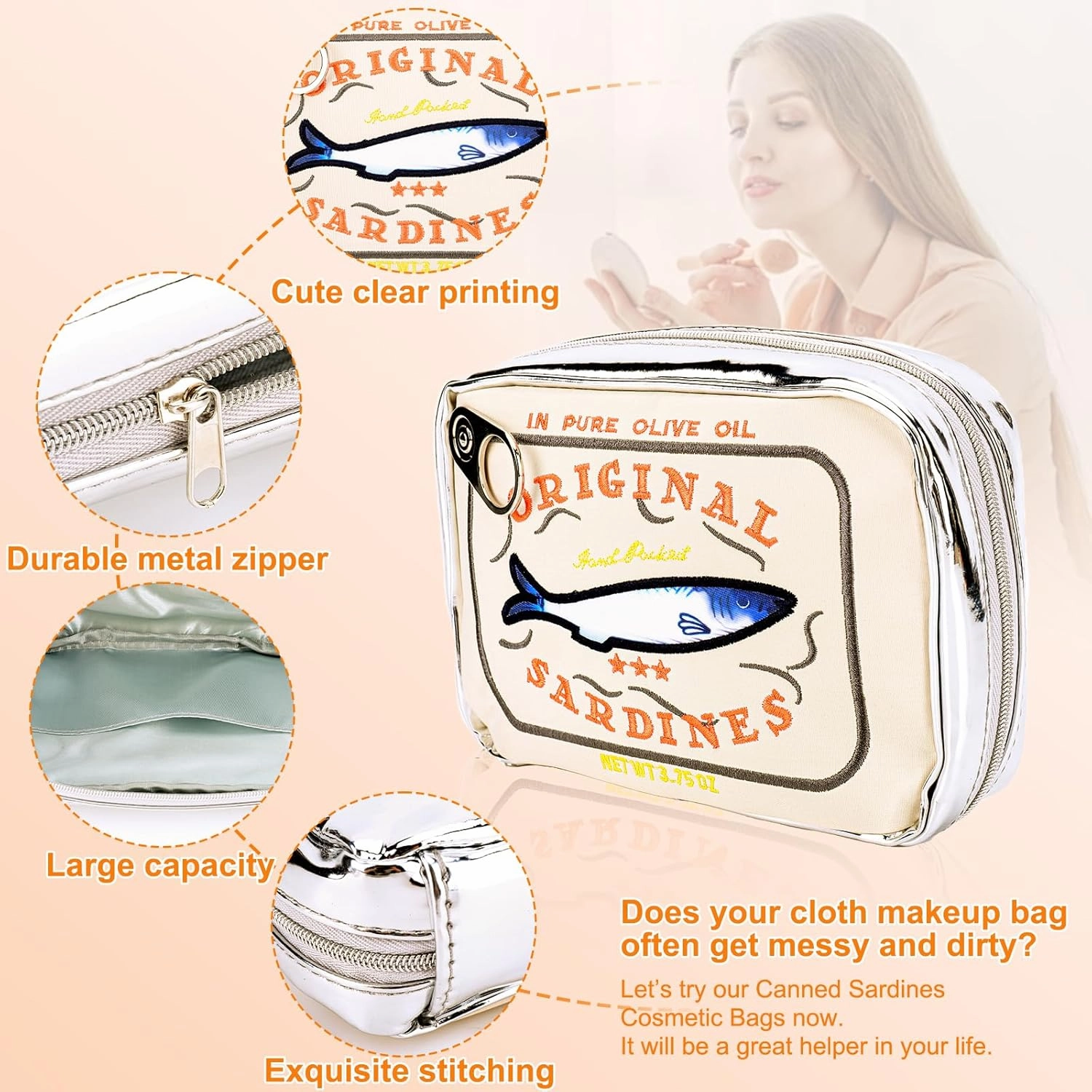 Canned Sardines Makeup Bag, Canned Sardines Style Toiletry Bag Cute Travel Bag Creative Cute Makeup Bag Coquette Make up Pouch for Women
