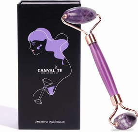 Canvalite Jade Roller for Face, 100% Amethyst Natural Face Roller Skin Care Tools for Puffy Eyes Relief Anti Aging, Face Massager for Women Reduce Wrinkles Dark Circles Fine Lines Jade Facial Roller
