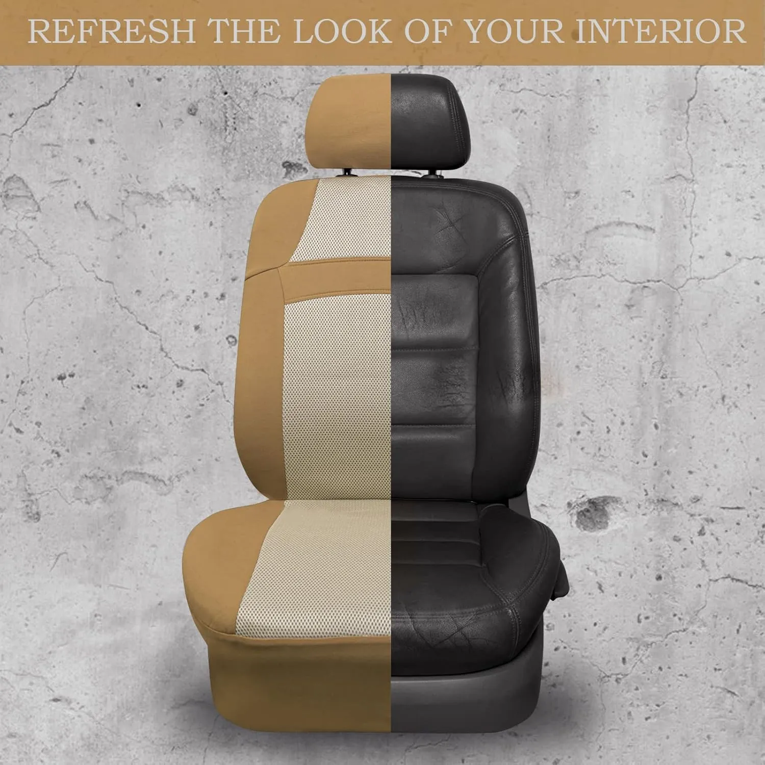 CAR PASS Seat Cover Full Sets, 3D Air Mesh Car Seat Cover with 5mm Composite Sponge Inside,Airbag Compatible Universal Fit for SUV,Vans,sedans, Trucks, Automotive Interior Covers (Pure Beige)