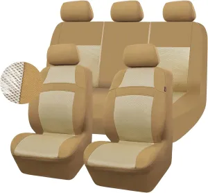 CAR PASS Seat Cover Full Sets, 3D Air Mesh Car Seat Cover with 5mm Composite Sponge Inside,Airbag Compatible Universal Fit for SUV,Vans,sedans, Trucks, Automotive Interior Covers (Pure Beige)
