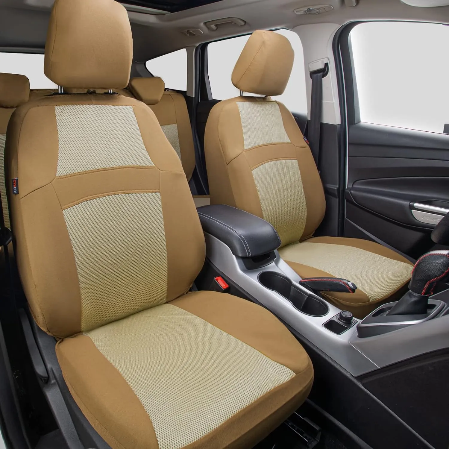 CAR PASS Seat Cover Full Sets, 3D Air Mesh Car Seat Cover with 5mm Composite Sponge Inside,Airbag Compatible Universal Fit for SUV,Vans,sedans, Trucks, Automotive Interior Covers (Pure Beige)