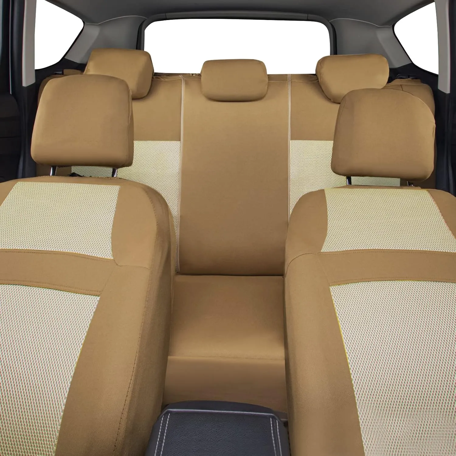 CAR PASS Seat Cover Full Sets, 3D Air Mesh Car Seat Cover with 5mm Composite Sponge Inside,Airbag Compatible Universal Fit for SUV,Vans,sedans, Trucks, Automotive Interior Covers (Pure Beige)