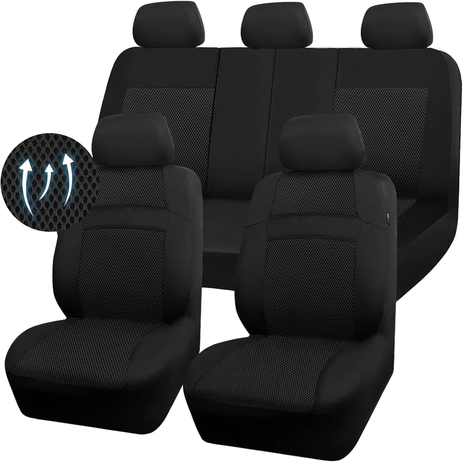 CAR PASS Seat Cover Full Sets, 3D Air Mesh Car Seat Cover with 5mm Composite Sponge Inside,Airbag Compatible Universal Fit for SUV,Vans,sedans, Trucks, Automotive Interior Covers(All Black)
