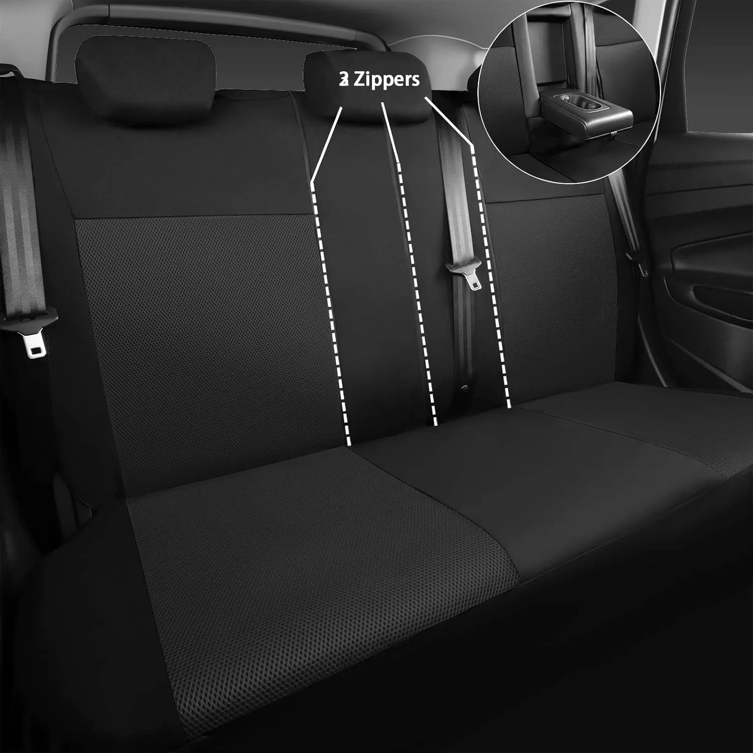 CAR PASS Seat Cover Full Sets, 3D Air Mesh Car Seat Cover with 5mm Composite Sponge Inside,Airbag Compatible Universal Fit for SUV,Vans,sedans, Trucks, Automotive Interior Covers(All Black)