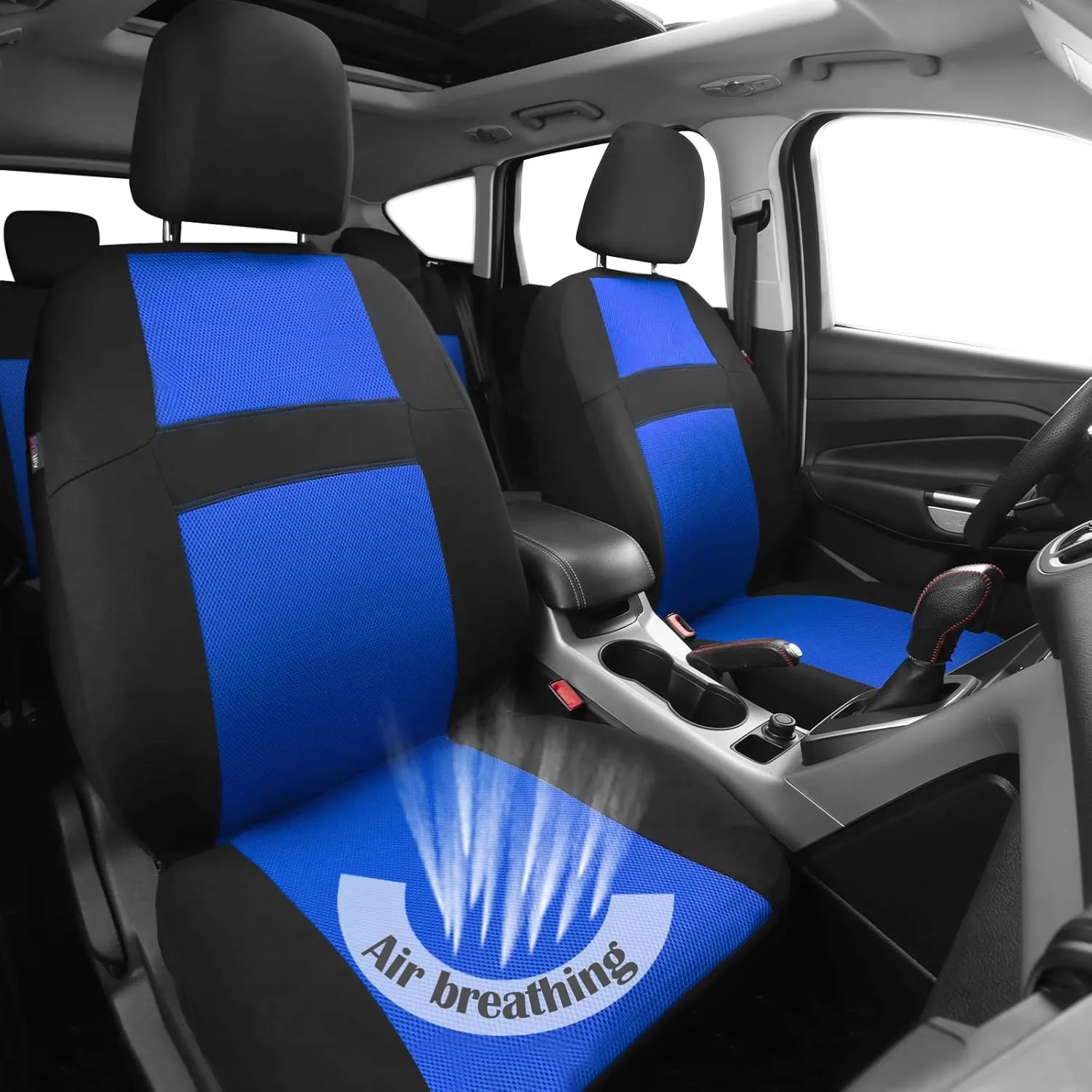 CAR PASS Seat Cover Full Sets, 3D Air Mesh Car Seat Cover with 5mm Composite Sponge Inside,Airbag Compatible Universal Fit for SUV,Vans,sedans, Trucks, Automotive Interior Covers(Black Blue)