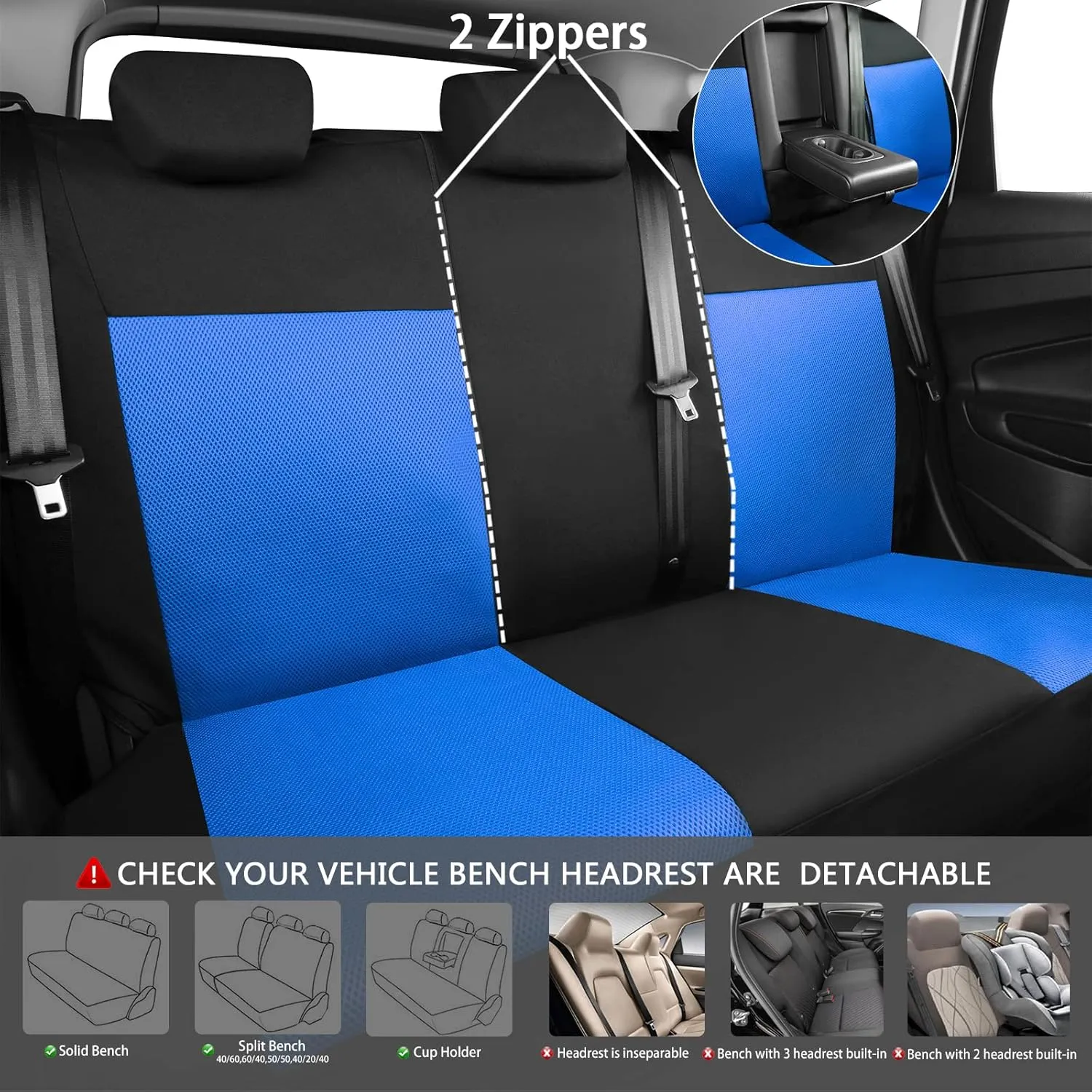 CAR PASS Seat Cover Full Sets, 3D Air Mesh Car Seat Cover with 5mm Composite Sponge Inside,Airbag Compatible Universal Fit for SUV,Vans,sedans, Trucks, Automotive Interior Covers(Black Blue)