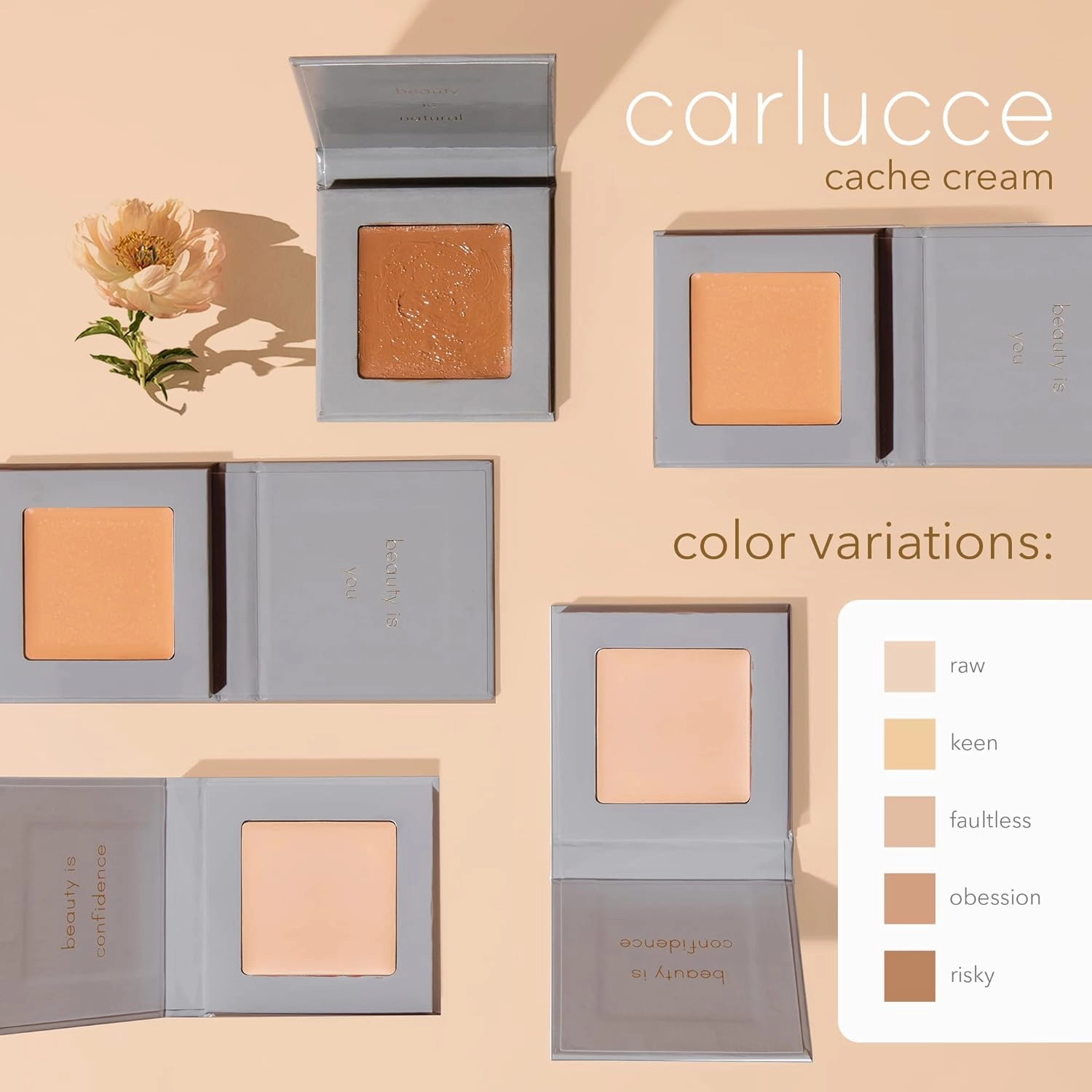 Carlucce Cache Cream 3-in-1 Makeup Color Palette, Raw - Foundation, Concealer & Primer, Medium - Full Coverage, Natural Finish, Vegan & Cruelty Free