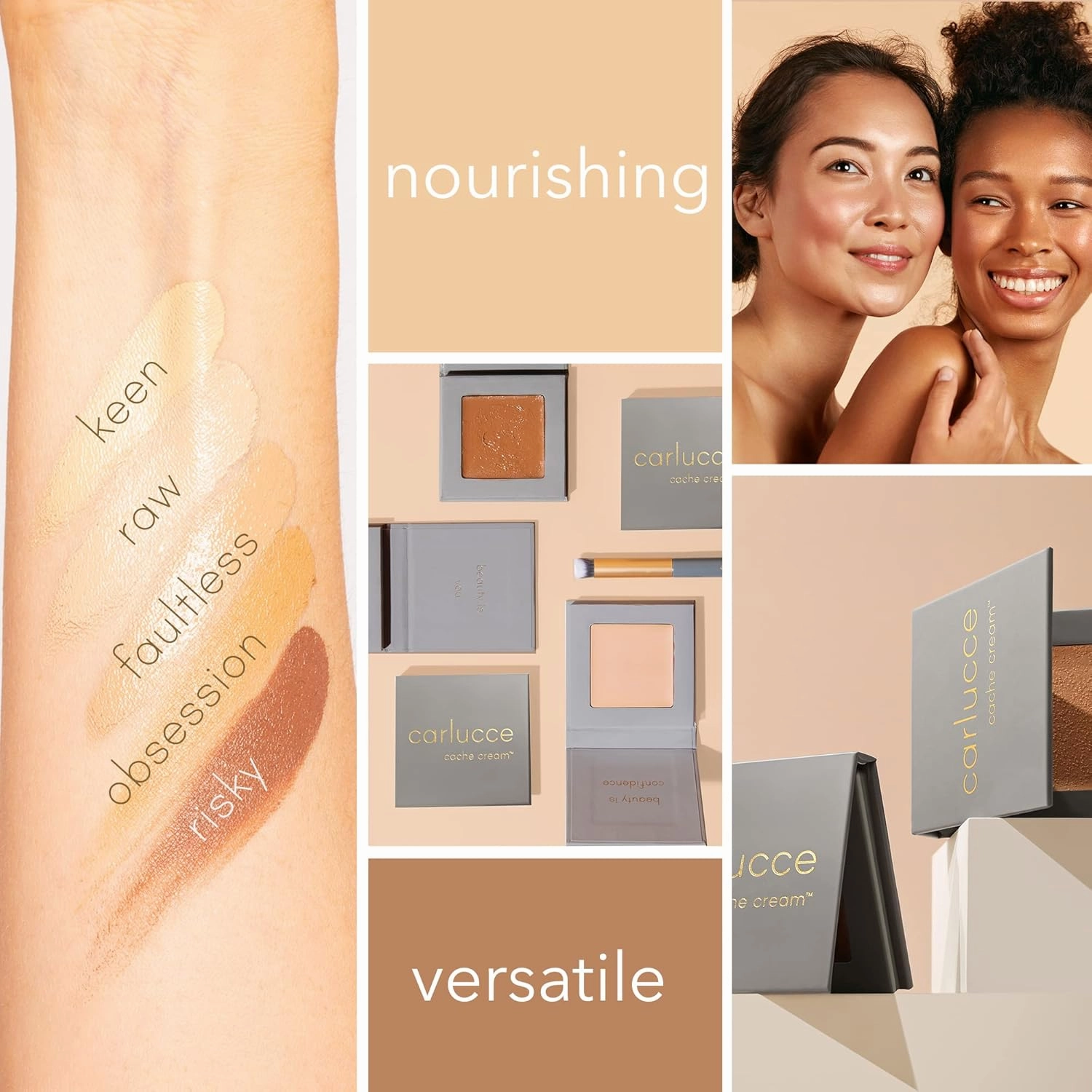 Carlucce Cache Cream 3-in-1 Makeup Color Palette, Raw - Foundation, Concealer & Primer, Medium - Full Coverage, Natural Finish, Vegan & Cruelty Free