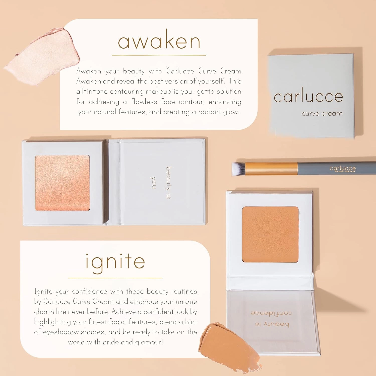 Carlucce Curve Cream (Ignite) 3-in-1- Multi-Use Cream for Highlighting, Contouring & Eye Base - Makeup and Skincare, Vegan