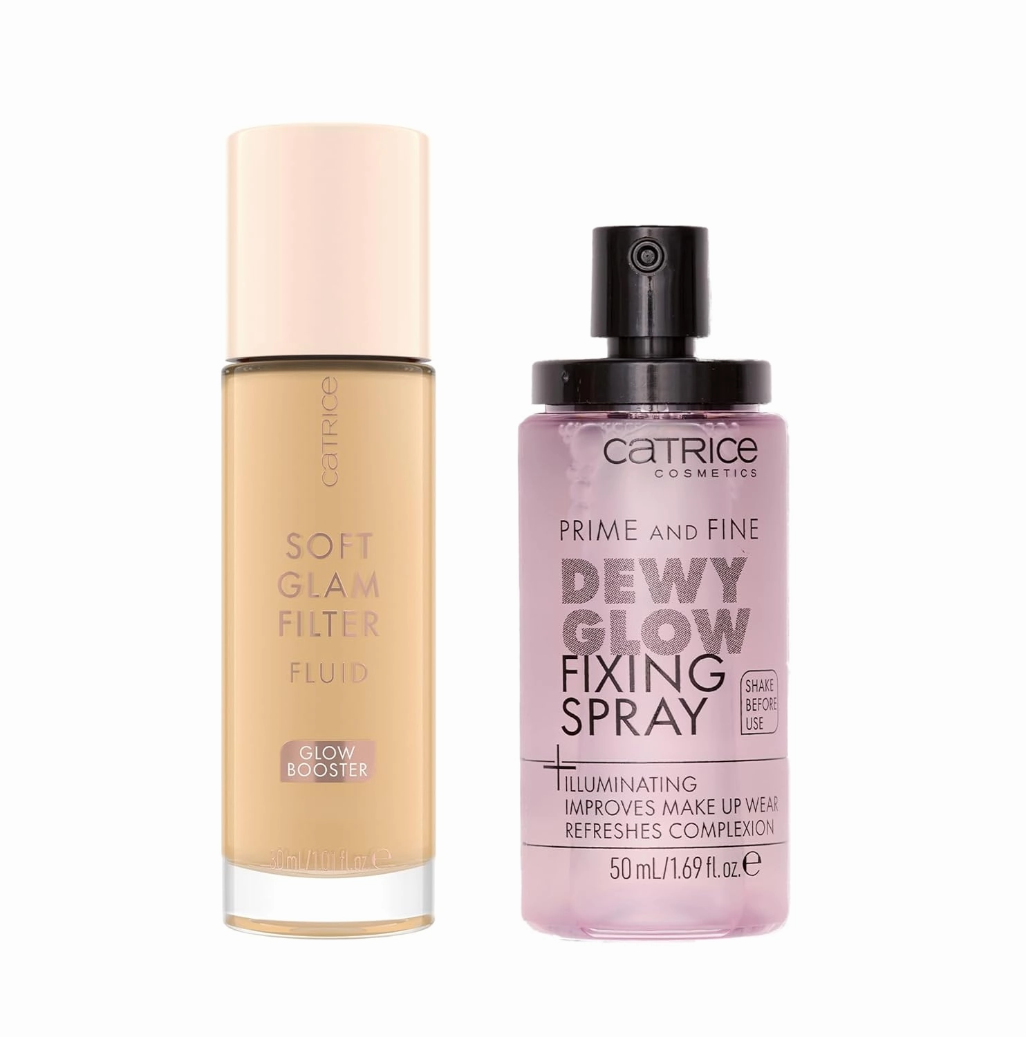 Catrice | Prime & Fine Illuminating Dewy Glow Spray & Soft Glam Filter Fluid 020 Bundle | Full Coverage Makeup | Vegan & Cruelty Free
