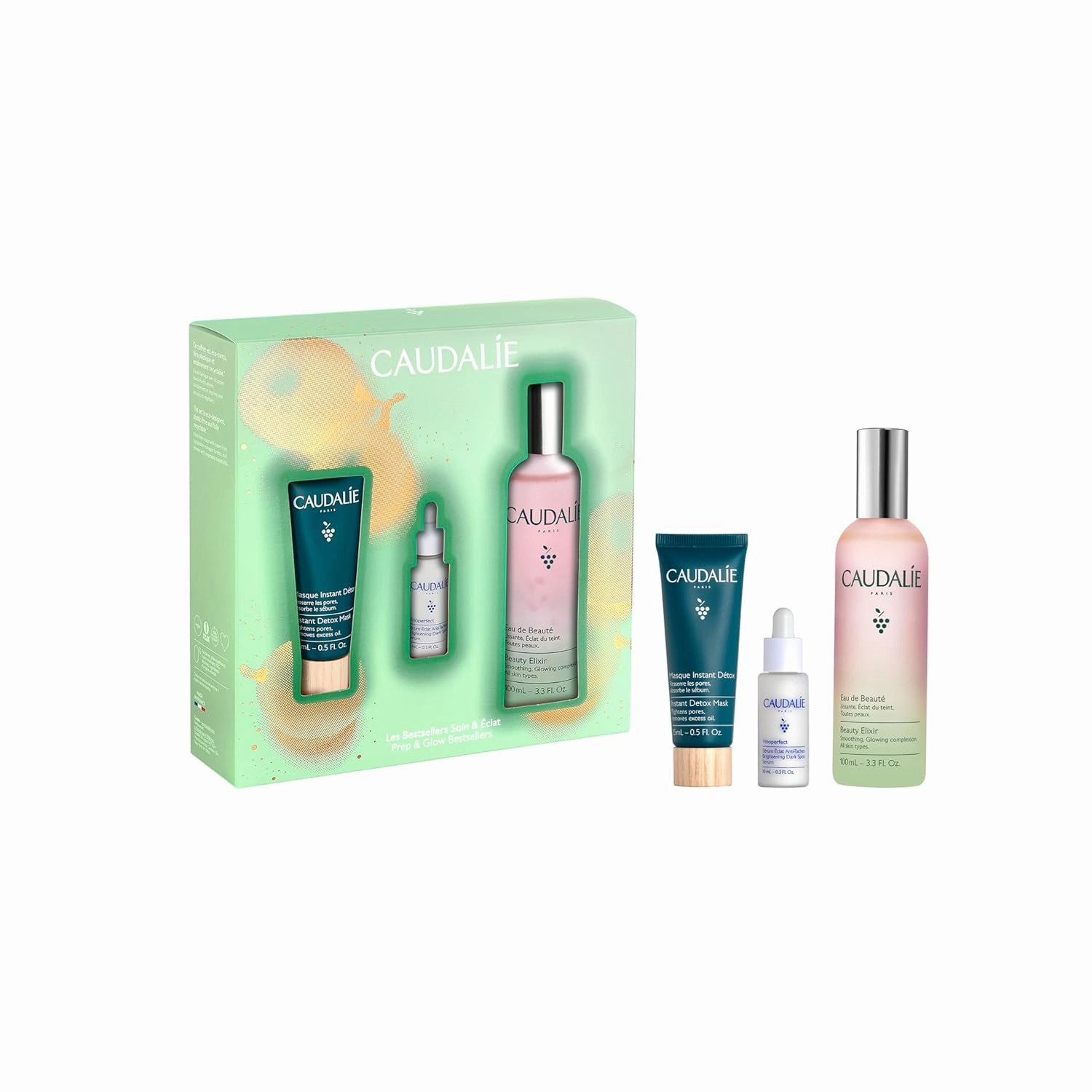 Caudalie Prep & Glow Best-Sellers Skin Care Set - Full-Size Beauty Elixir   FREE Instant Detox Mask 15ml   FREE Vinoperfect Radiance Serum 10ml