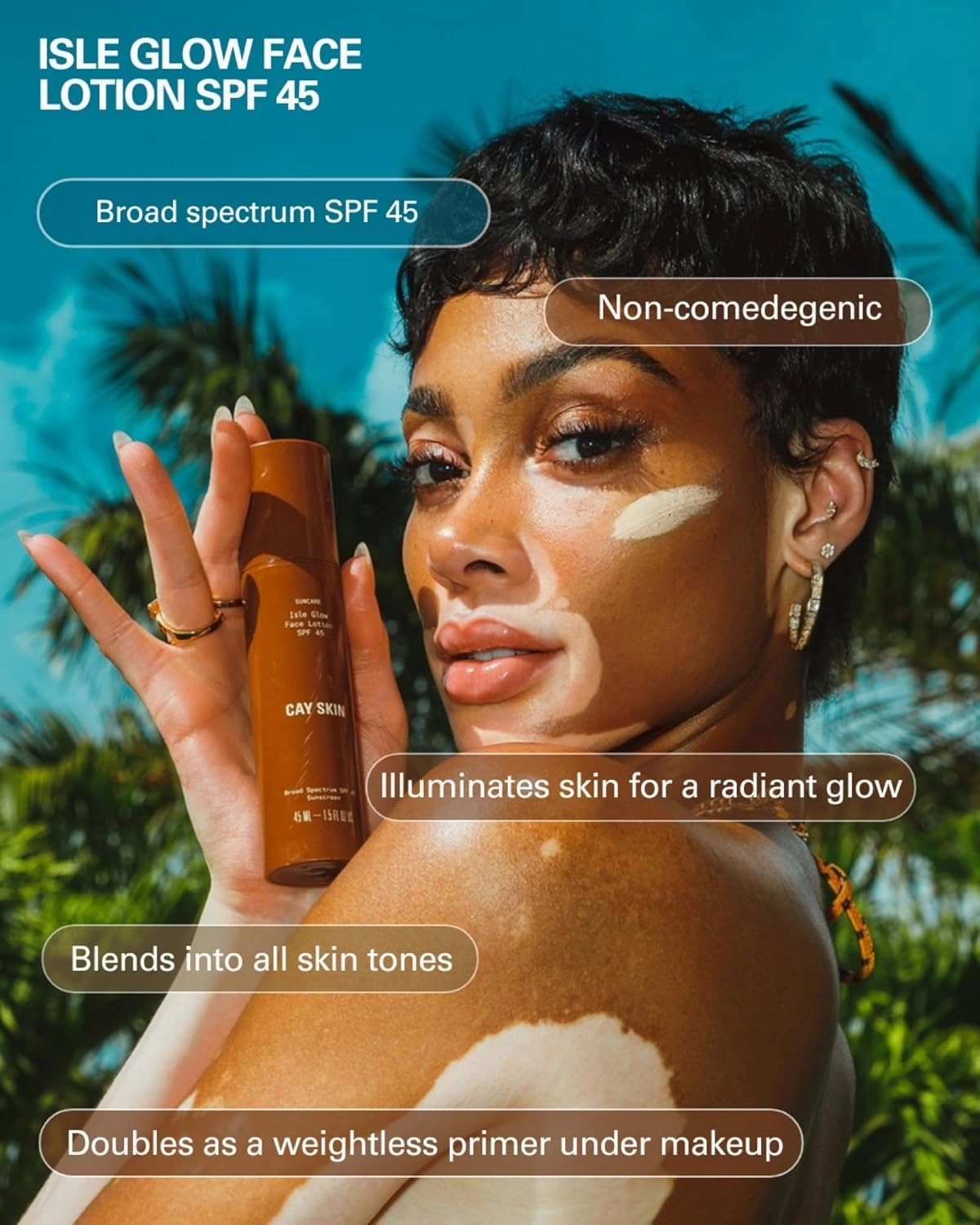 Cay Skin Isle Glow Face Moisturizer SPF 45 – Illuminating Moisturizer, Broad Spectrum Sunscreen   Makeup Primer – Lightweight, Pearlescent Formula with Radiant Finish for All Skin Types – 2-Pk, 1.5 oz
