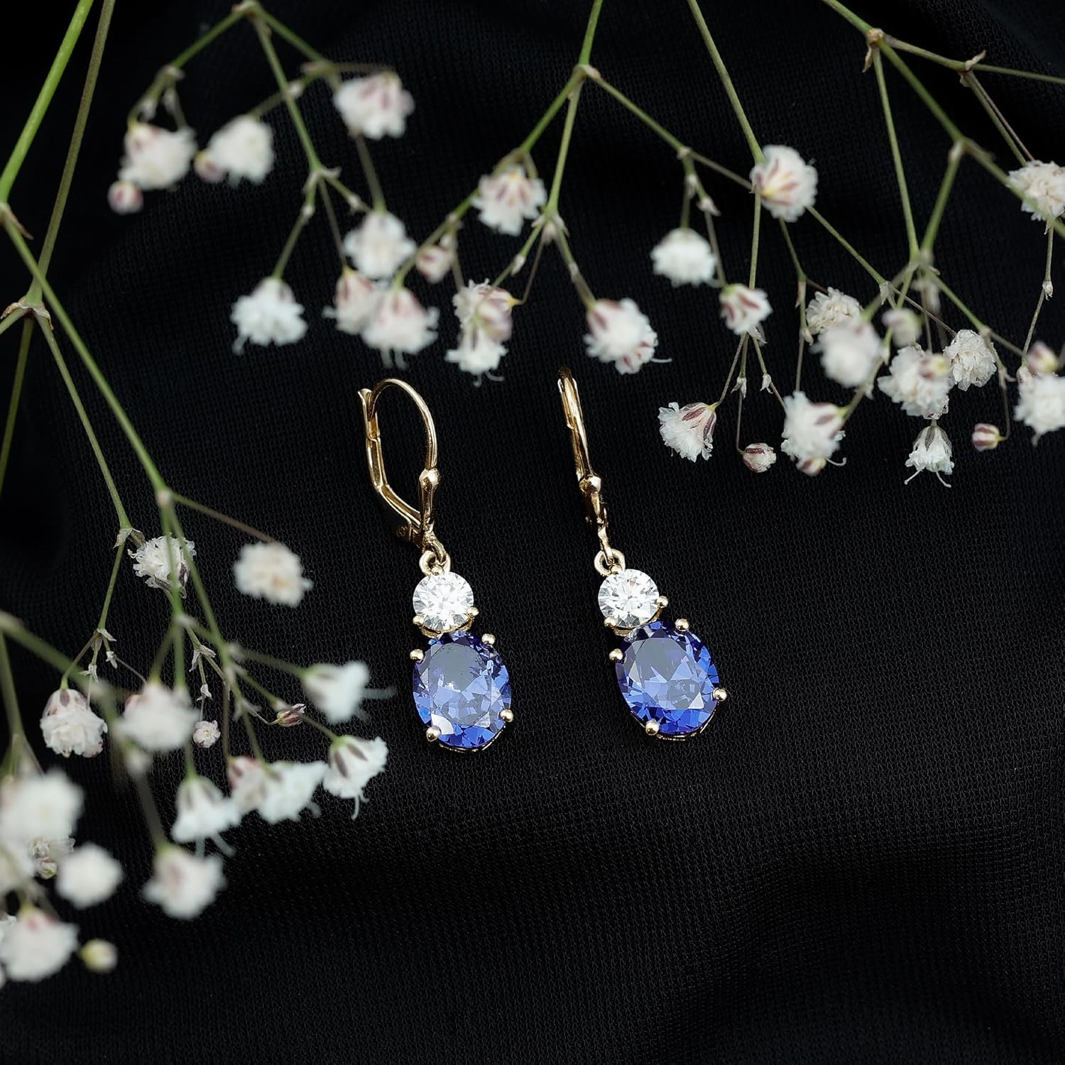 Certified Lab Grown Blue Sapphire Drop Earrings, AAAA Quality 8X10mm Oval Sapphire Dangle Earrings (Ready to Gift)