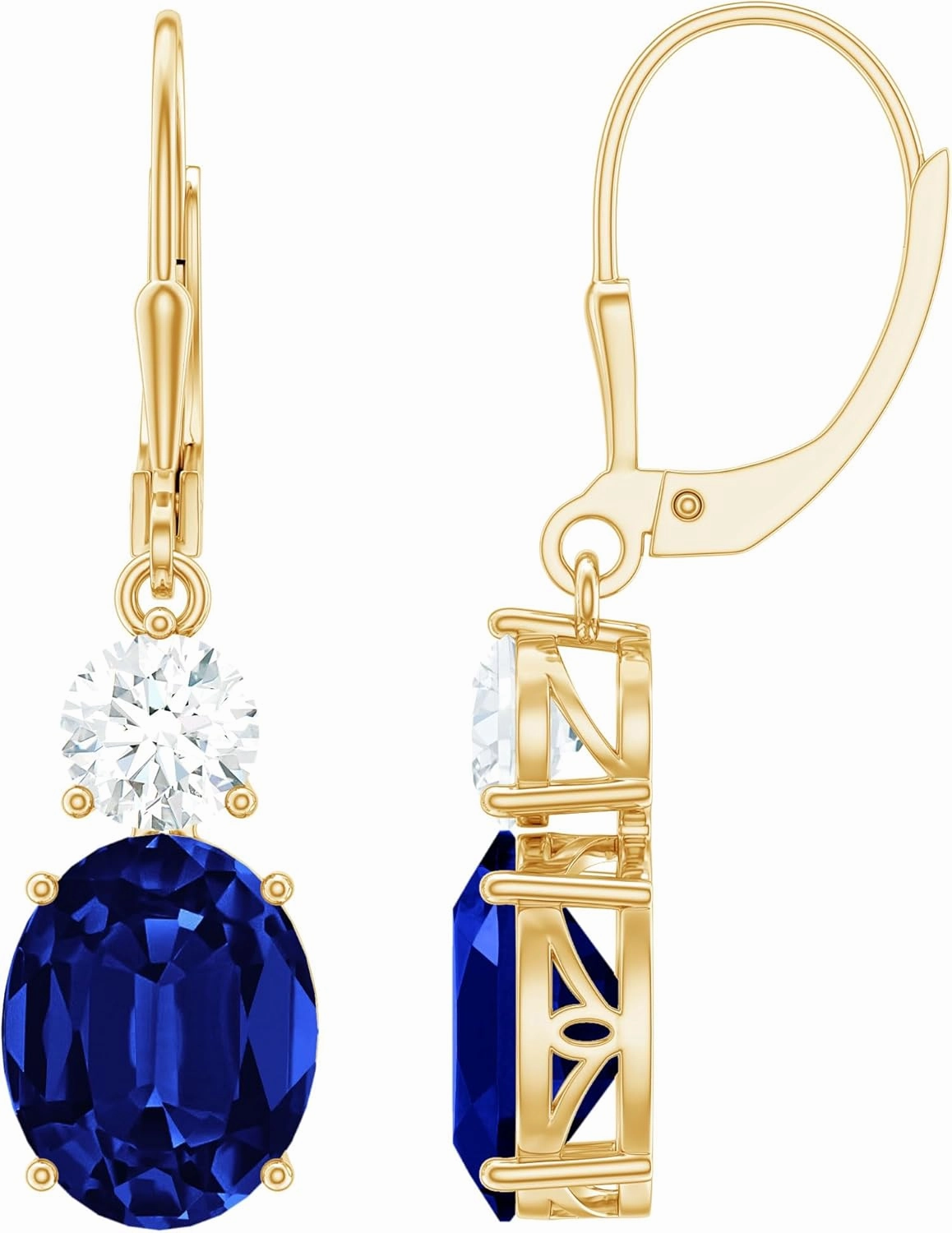 Certified Lab Grown Blue Sapphire Drop Earrings, AAAA Quality 8X10mm Oval Sapphire Dangle Earrings (Ready to Gift)