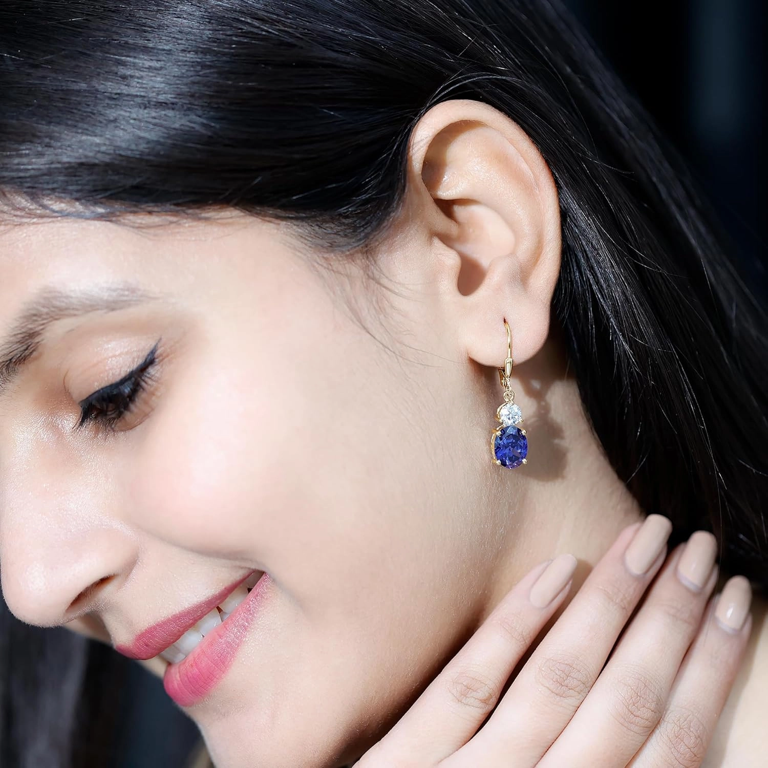 Certified Lab Grown Blue Sapphire Drop Earrings, AAAA Quality 8X10mm Oval Sapphire Dangle Earrings (Ready to Gift)