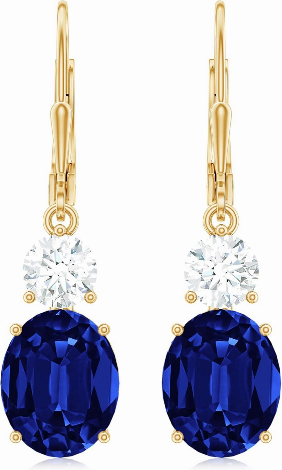 Certified Lab Grown Blue Sapphire Drop Earrings, AAAA Quality 8X10mm Oval Sapphire Dangle Earrings (Ready to Gift)