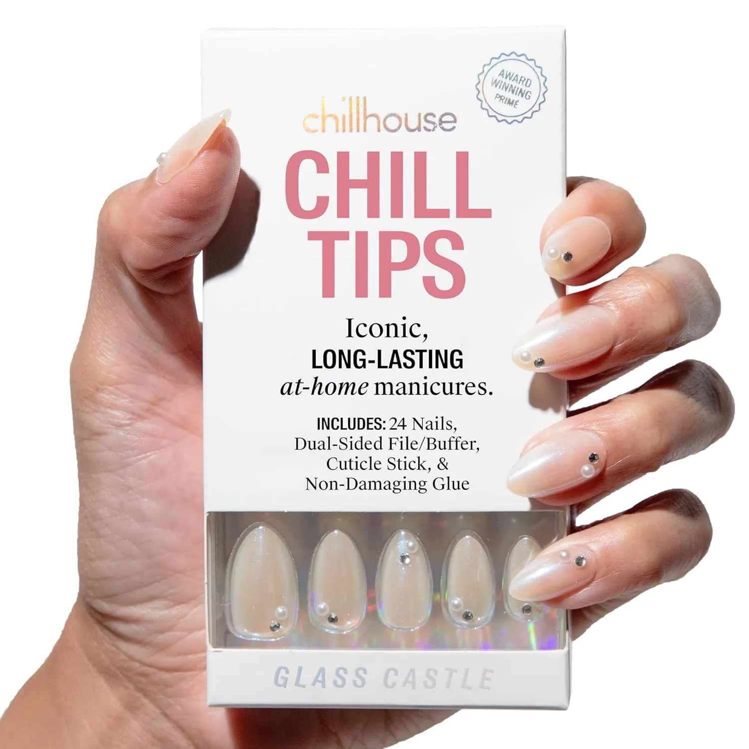 Chillhouse - Chill Tips, Press on Nails Kit - Glass Castle (Oval) - 24 Nail Shapes & Sizes - Up to 3 Weeks of Wear - Customizable Fit - Reusable - Latina Founded & Women Owned - Beauty & Self Care