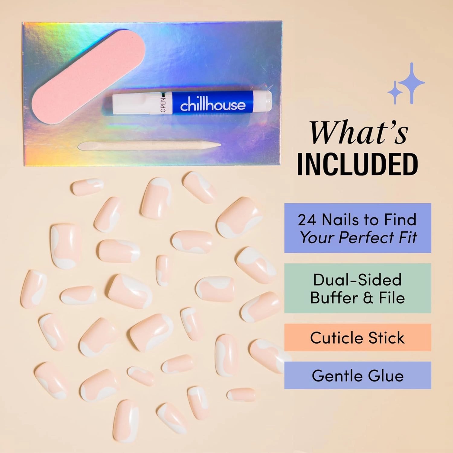 Chillhouse - Chill Tips, Press on Nails Kit - Editor in Chill (Oval) - 24 Nail Shapes & Sizes - Up to 3 Weeks of Wear - Customizable Fit - Reusable - Latina Founded & Women Owned - Beauty & Self Care
