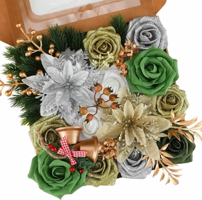 Christmas Artificial Flowers Poinsettia Christmas Flower Mix Silk Flowers Fake Roses with Stems for DIY Table Centerpieces Christmas Tree Xmas Wreath Holiday Home Party Decor