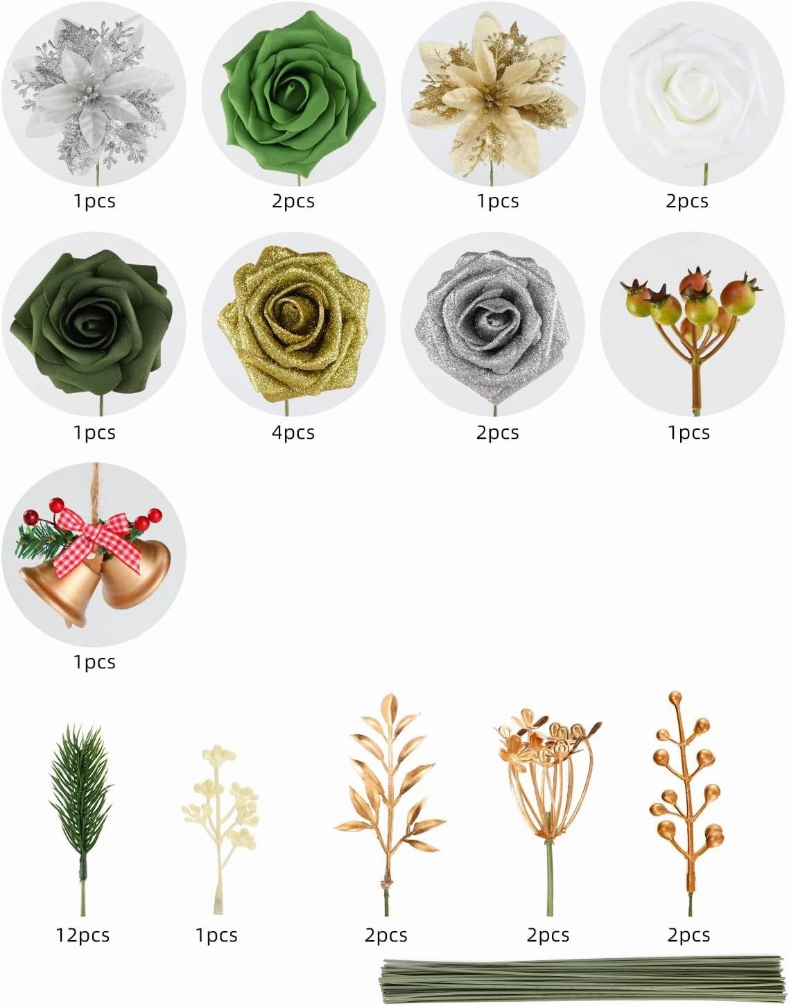 Christmas Artificial Flowers Poinsettia Christmas Flower Mix Silk Flowers Fake Roses with Stems for DIY Table Centerpieces Christmas Tree Xmas Wreath Holiday Home Party Decor