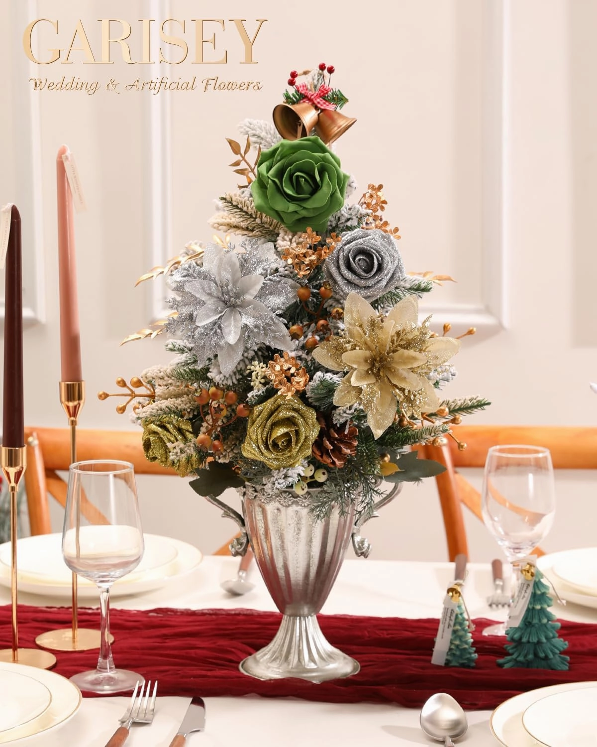 Christmas Artificial Flowers Poinsettia Christmas Flower Mix Silk Flowers Fake Roses with Stems for DIY Table Centerpieces Christmas Tree Xmas Wreath Holiday Home Party Decor
