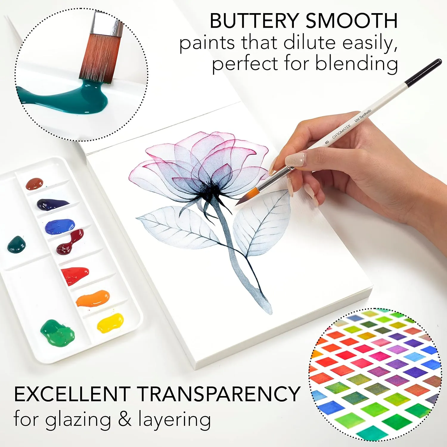 CHROMATEK Watercolor Paint Set - 62 Piece Kit for Adults, Beginner & Professional Artists - 26 Tubes (12ml), 25 Pages Sketch Pad, 8 Painting Brushes, Aquapen, Palette, Masking Tape - Art Supplies