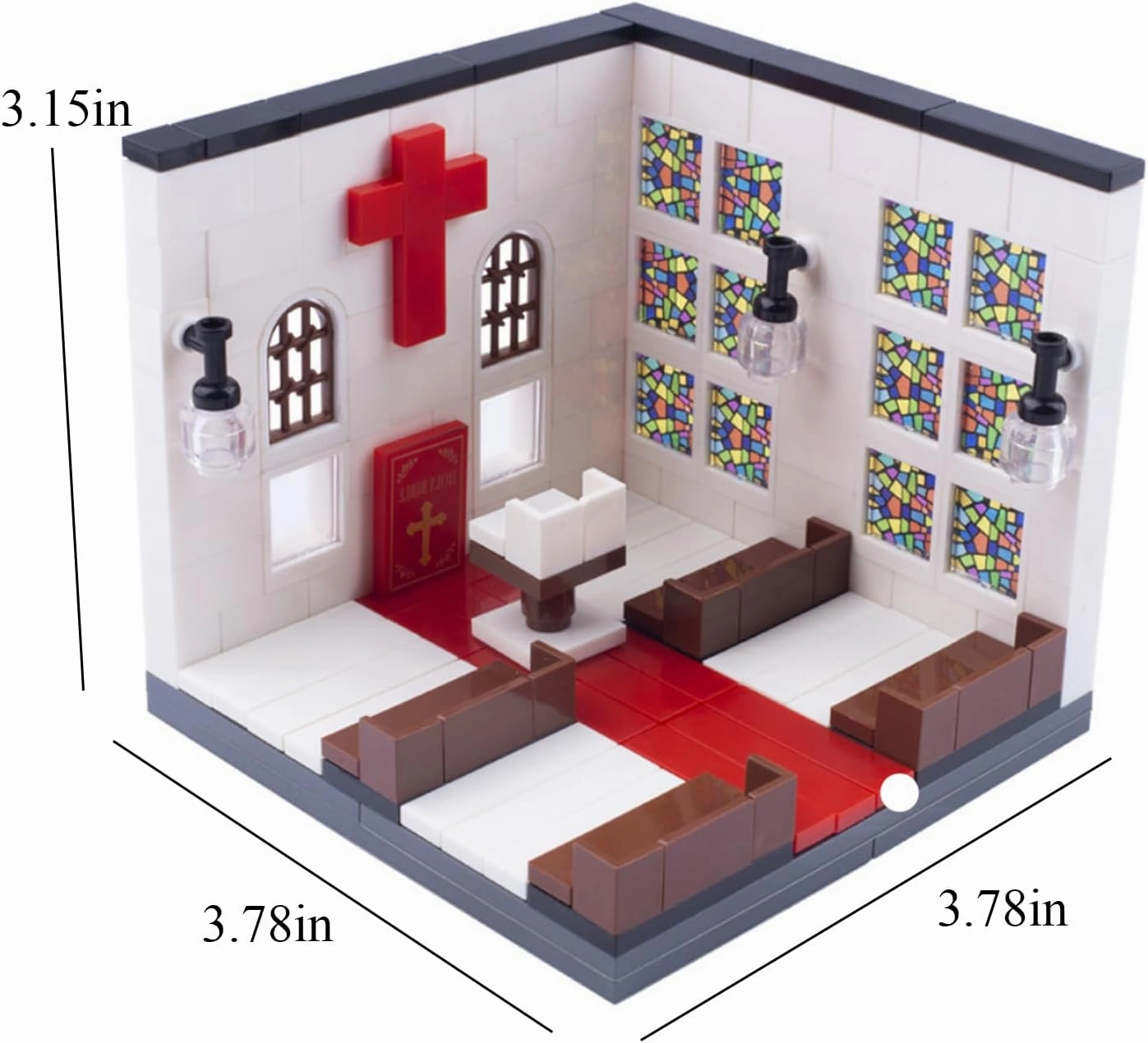 Church Building Block Kit, Display Case Sets, Compatible with Major Brands Bricks, Toy to Combine with Starter Course, Gift for Kids 3 and Up (Church)