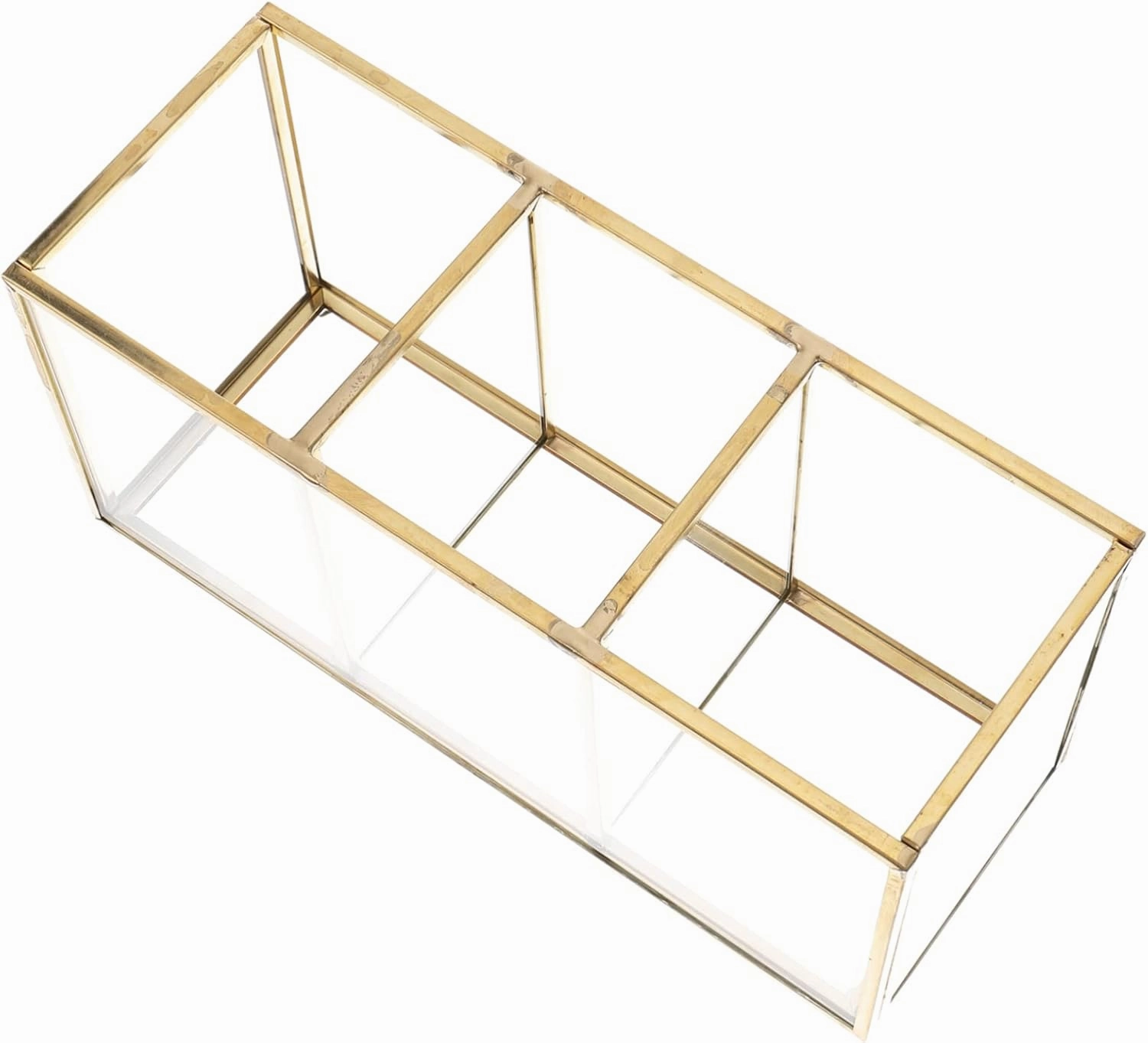 Ciieeo Glass Makeup Organizer Box with Lid Stylish Jewelry Storage Case for Vanity and Desk for Swabs Nail Polishes and Lipsticks Elegant Plated Design