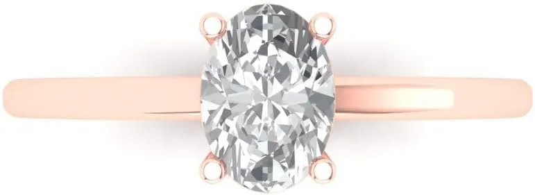 Clara Pucci 1.0 ct Oval Cut White Sapphire 14k Yellow Gold Solitaire Wedding Engagement Bridal Promise Ring