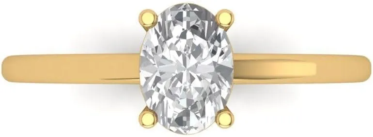 Clara Pucci 1.0 ct Oval Cut White Sapphire 14k Yellow Gold Solitaire Wedding Engagement Bridal Promise Ring