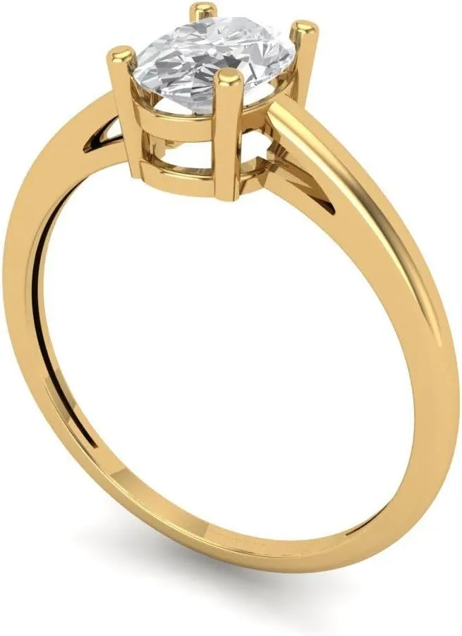 Clara Pucci 1.0 ct Oval Cut White Sapphire 14k Yellow Gold Solitaire Wedding Engagement Bridal Promise Ring