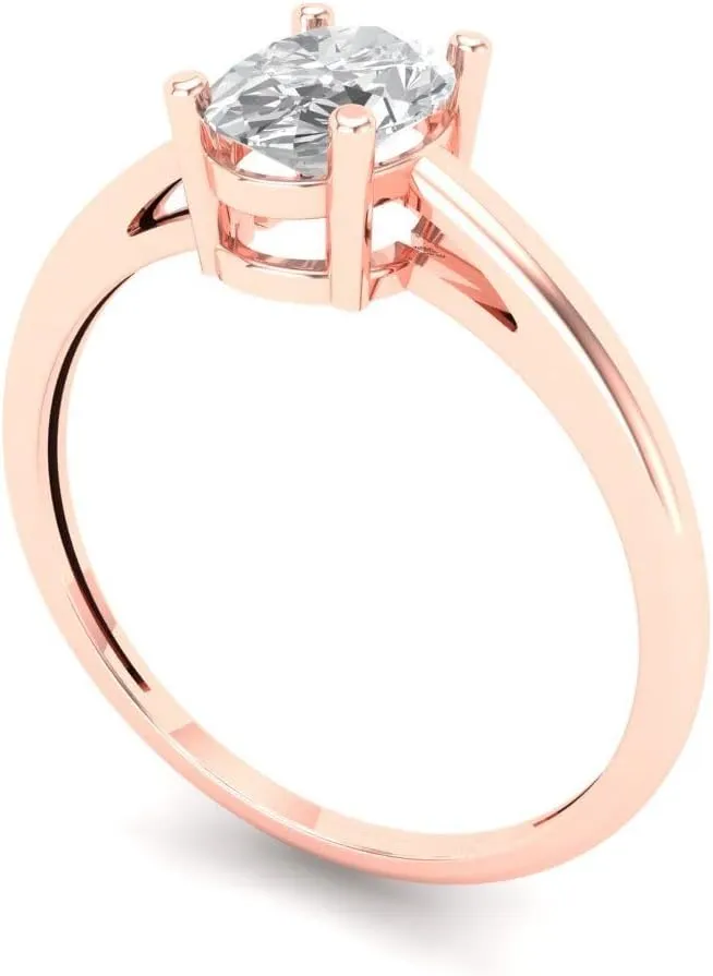 Clara Pucci 1.0 ct Oval Cut White Sapphire 14k Yellow Gold Solitaire Wedding Engagement Bridal Promise Ring