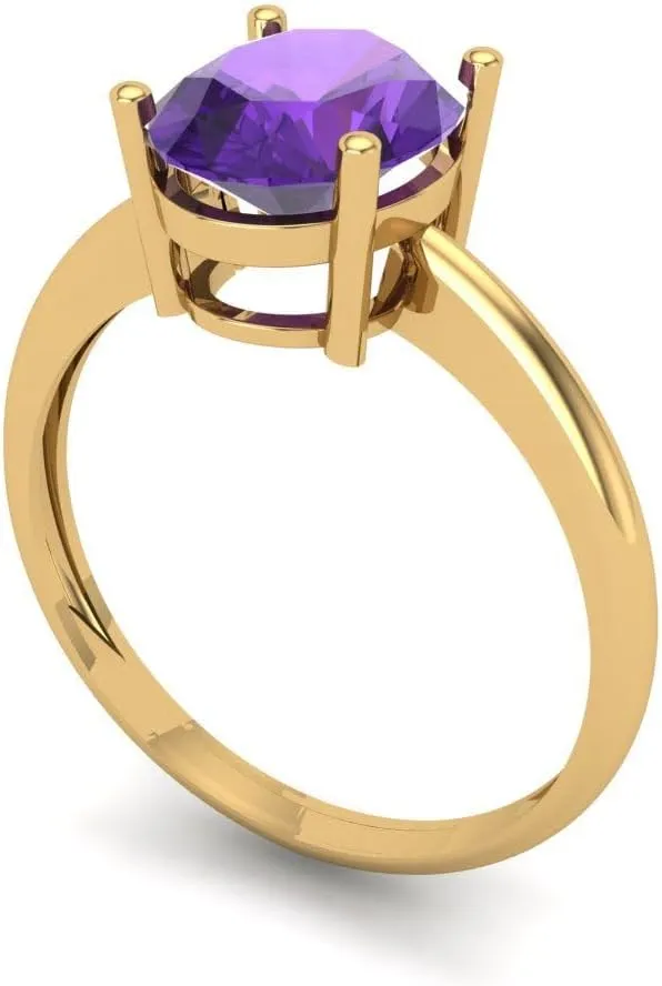 Clara Pucci 2 Ct Oval Cut VVS1 Natural Amethyst – Solitaire Statement Ring for Women – Solid 14K Yellow Gold – Birthstone Graduation or Anniversary Bridal Gift (Size)