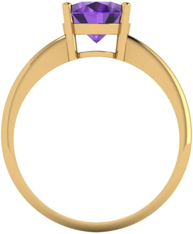 Clara Pucci 2 Ct Oval Cut VVS1 Natural Amethyst – Solitaire Statement Ring for Women – Solid 14K Yellow Gold – Birthstone Graduation or Anniversary Bridal Gift (Size)