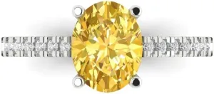 Clara Pucci 2.71ct Oval Cut Solitaire Canary Yellow Simulated Diamond Designer Anniversary Bridal Engagement Ring Real 14k White Gold