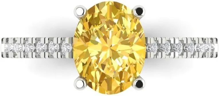 Clara Pucci 2.71ct Oval Cut Solitaire Canary Yellow Simulated Diamond Designer Anniversary Bridal Engagement Ring Real 14k White Gold