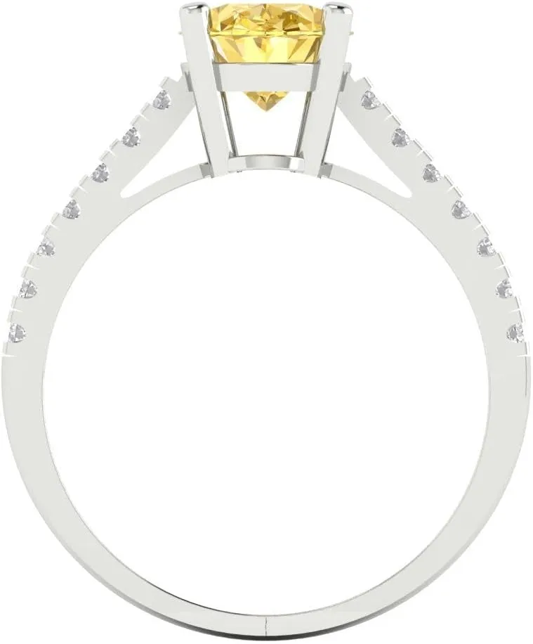 Clara Pucci 2.71ct Oval Cut Solitaire Canary Yellow Simulated Diamond Designer Anniversary Bridal Engagement Ring Real 14k White Gold