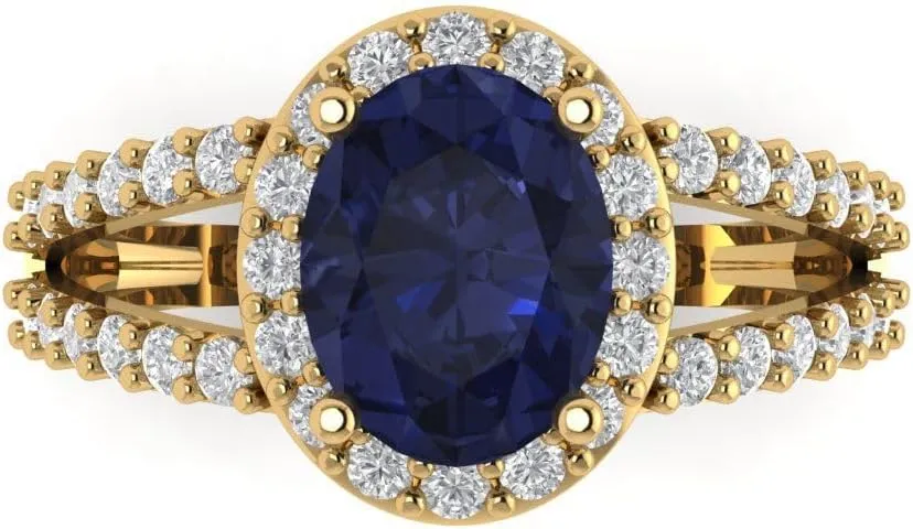 Clara Pucci 2.78 ct Oval Cut Created Blue Sapphire 14k Yellow Gold Halo Solitaire with Accents Wedding Engagement Bridal Promise Ring
