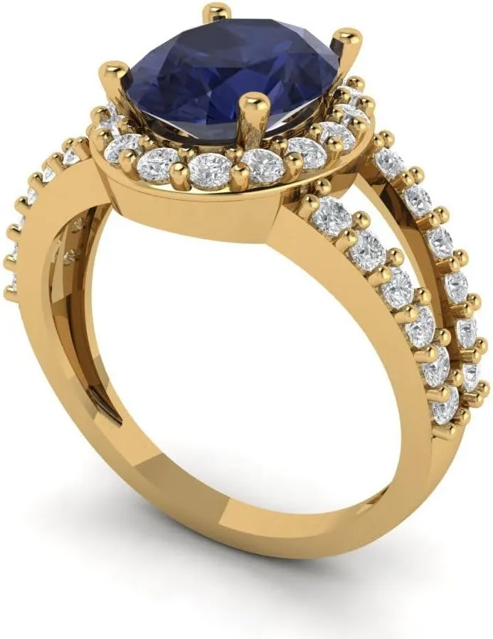 Clara Pucci 2.78 ct Oval Cut Created Blue Sapphire 14k Yellow Gold Halo Solitaire with Accents Wedding Engagement Bridal Promise Ring